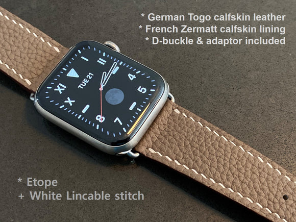 [Bespoke] German Togo calf skin Apple watch band / Galaxy watch band with Zermatt lining. D-buckle and adaptors are included